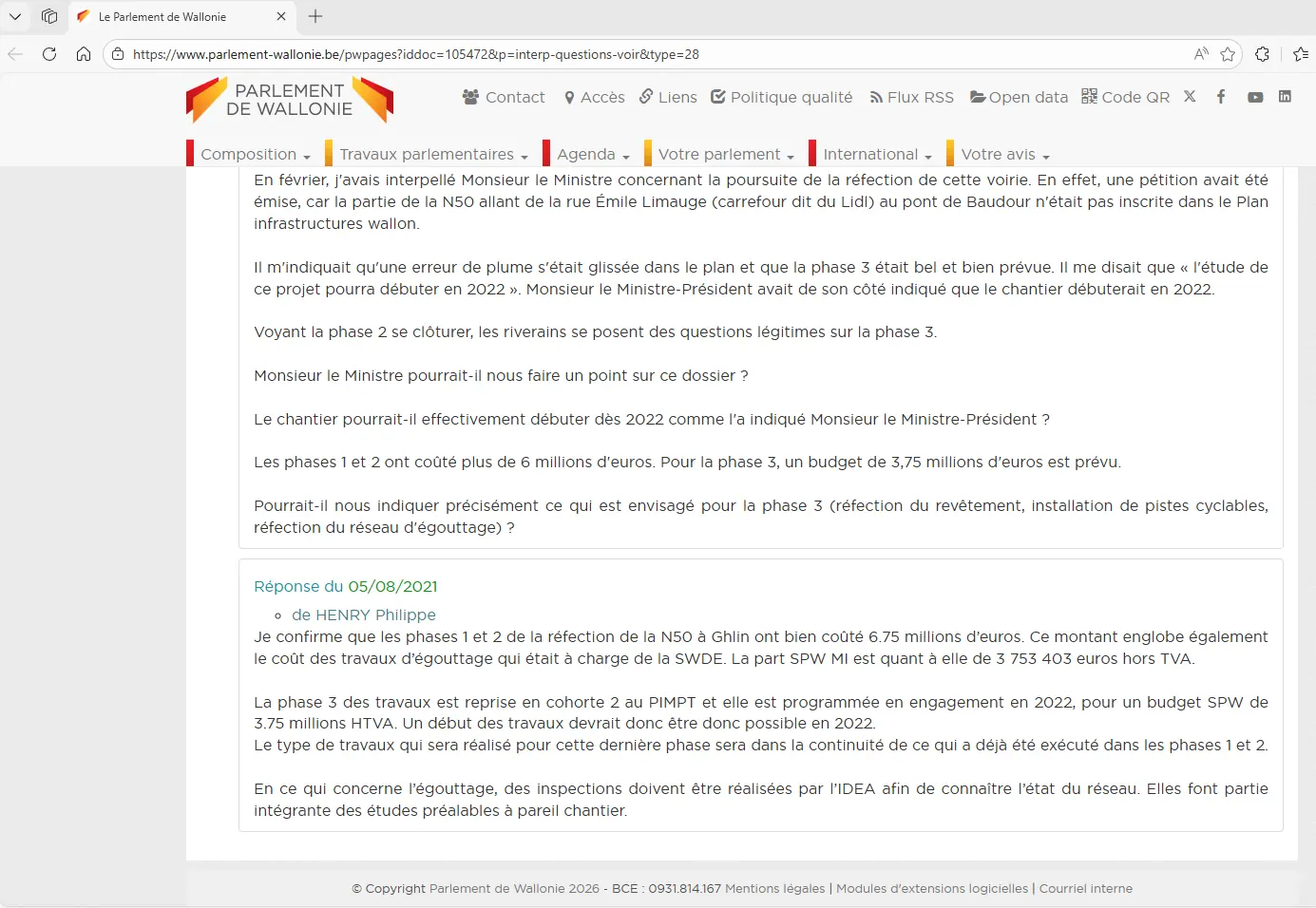 Réponse ministérielle Philippe Henry 2021